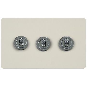 3 Gang Dolly Switch Primed White Satin Chrome Plate