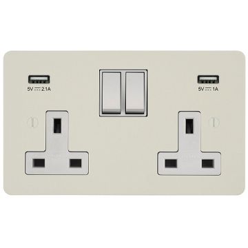 Double Switched 13 amp Socket with USB Ports White