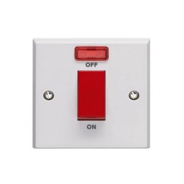 Single Plate 45 amp Cooker Switch with Neon White