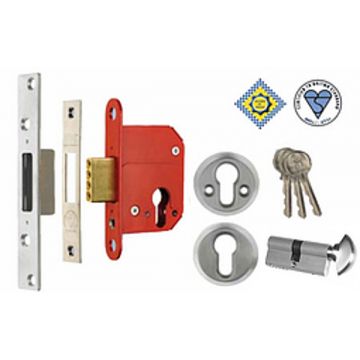 Profile Cylinder Escape Deadlock 67 mm c/w Cylinder B.S.8621 Polished Brass Lacquered