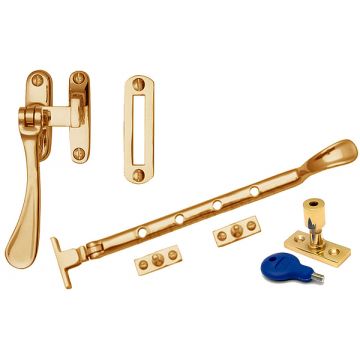 Spoon Casement Window Set 254 mm - with Locking Pin Polished Brass Lacquered