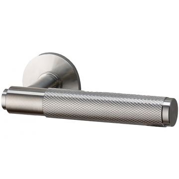 Knurled Lever Door Handle Unsprung Rose Satin Stainless Steel