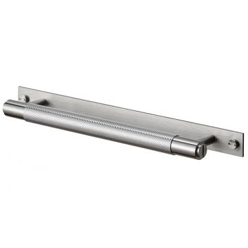 Knurled Pull Bar Handle on Plate 200 mm Satin Stainless Steel