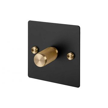 1 Gang Dimmer Light Switch Matt Black Plate (Satin Brass Unlacquered)