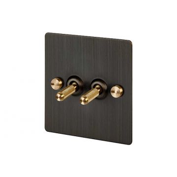 2 Gang Toggle Light Switch Smoked Bronze Plate (Satin Brass Unlacquered)