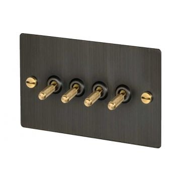 4 Gang Toggle Light Switch Smoked Bronze Plate (Satin Brass Unlacquered)