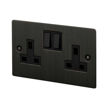 13A 2 Gang Switched Double Socket Smoked Bronze Plate