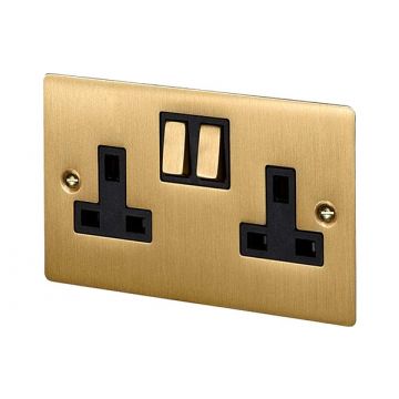 13A 2 Gang Switched Double Socket Satin Brass Plate