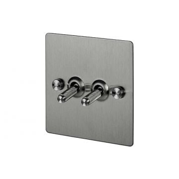2 Gang Toggle Light Switch Satin Stainless Steel Plate 