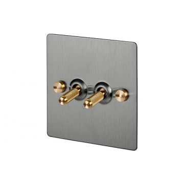 2 Gang Toggle Light Switch Satin Stainless Steel Plate (Satin Brass Unlacquered)