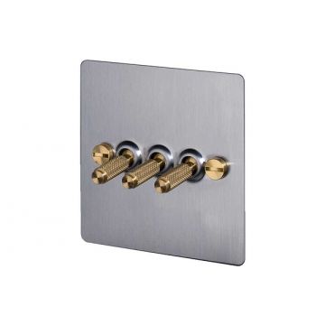 3 Gang Toggle Light Switch Satin Stainless Steel Plate 