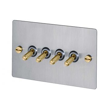 4 Gang Toggle Light Switch Satin Stainless Steel Plate 