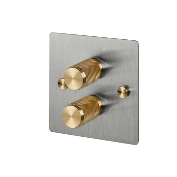 2 Gang Dimmer Light Switch Satin Stainless Steel Plate (Satin Brass Unlacquered)