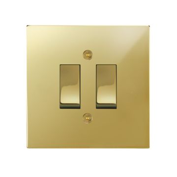 2 Gang Rocker Switch Square Corner Polished Brass Lacquered