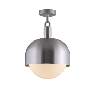 Forked Ceiling Large Shade Opal Globe Satin Stainless Steel